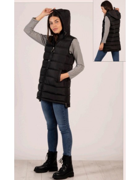 Chaleco largo capucha Laudi Moda